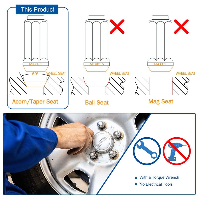 GAsupply صواميل عروة GAsupply M14x1.5 - صواميل عروة طويلة منتفخة من الكروم بطرف مغلق، مقعد مخروطي بطول 1.9 بوصة بطول 3/4 بوصة سداسي متوافق مع Ford Chevy Lincoln GMC Cadillac (24 حزمة) - Image 3